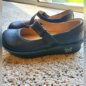 Alegria  Black Leather Mary Jane Shoes Womens 37